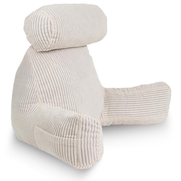 Вельветова подушка для читання для ліжка та дивана Знімний чохол, який можна прати в пральній машині Мяка та зручна, з підтримкою спинки з підлокітниками та ергономічним сидінням (кремово-білий) Знімна подушка кремово-білого кольору вельветовий оксамит Зн