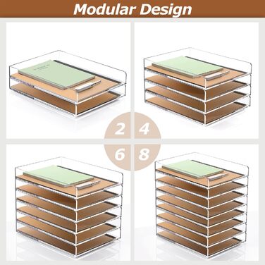 Лоток для листів SANRUI, що штабелюється, формату A4, 4 відділення, лоток для документів формату DIN A4, прозорий офісний органайзер та лоток для паперу для настільних аксесуарів та документів, сучасна 4-рівнева система організації