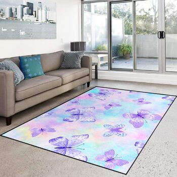 Килим HOSIMA з фіолетовим візерунком метеликів, м&39який, нековзка основа, короткі килими для дитячої кімнати, кухні, тераси, спальні, нековзний килимок для підлоги, короткий ворс, пухнастий килимок (120 * 160) Butterfly-4 120*160