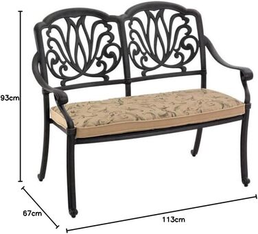 Лавка Hartman Amalfi 2-місна, бронза, паркова лавка з литого алюмінію, в т.ч. двостороння подушка, садова лава, алюмінієва лава, алюмінієва лавка