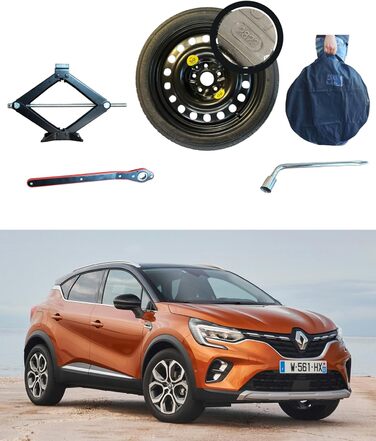 Запасне колесо, 17 дюймів, сумісне з Scenic 3, Megane, Cadjar, Laguna, Nissan Qashqai 2014, Juke 2020, Dacia Duster з домкратом, ключем, сумкою