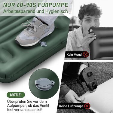 Килимок для сну в кемпінгу, надувний матрац товщиною 12 см, невеликий розмір упаковки з ножним насосом, надлегкий водонепроникний надувний матрац для використання на свіжому повітрі, килимок для сну з антиріпстопом для походів та пляжу, армійський зелений