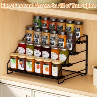 Рівнева підставка для спецій, металева регульована підставка для спецій, не потребує свердління, підставки для спецій для кухні, шафи та стільниці, органайзер для підставок для спецій (чорний), 4-
