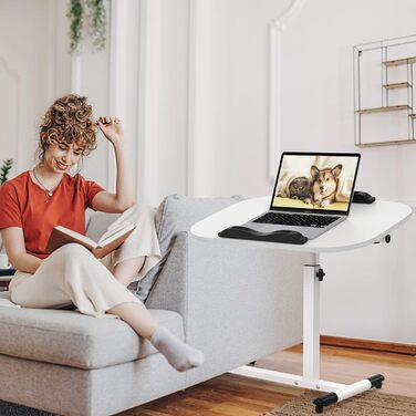 Невеликий розкладний стіл, бічний столик на колесах, регульований по висоті, комп&39ютерний стіл, мобільний стіл для роботи стоячи, ергономічний, поворотний на 360 (білий, 60 x 40 x 61 95 см) 60x40x61-95 см Білий