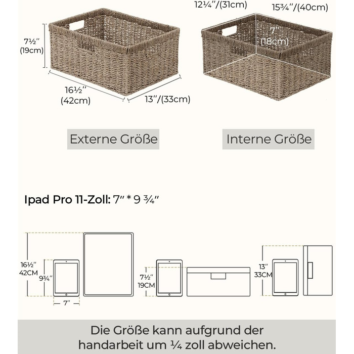 Кошик для зберігання StorageWorks Jumbo Woven з гіацинтової морської трави, надзвичайно великий кошик для зберігання, кошик-поличка для організації, кошик з натуральної морської трави, прямокутний кошик з подвійними ручками, 42 x 33 x 19 см, натуральний к