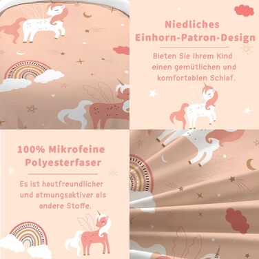 Постільна білизна HOM Unicorn 135x200 для дівчаток - рожева райдужна постільна білизна для дітей - з наволочкою 80x80см 2 шт. Одно