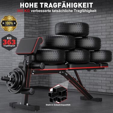 Регульована силова лава, складна силова лава, тренувальна лава 363 кг з подовжувачем для ніг, подушкою для проповідників та подовженим підголівником, багатофункціональне фітнес-обладнання для домашнього використання