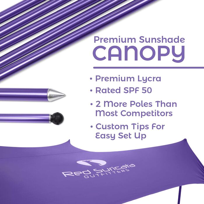 Пляжний навіс від сонця Red Suricata Family Захист від ультрафіолету UPF50 Намет з 4 алюмінієвими стійками, 4 кріпленнями для стійки, 4 кріпленнями для мішків з піском Великий та портативний брезентовий навіс, фіолетовий, великий 3 м x 2,8 м