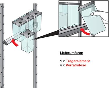 Система контейнерів для зберігання SO-TECH, комплект контейнерів для зберігання DISPENSA/Аксесуари для високої шафи Nobilia, висувна аптечна шафа, комплект із 4 контейнерів для зберігання