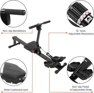 Складаний гребний тренажер з РК-дисплеєм, фітнес-обладнання для домашнього використання, складний гребний тренажер, вантажопідйомність до 120 кг