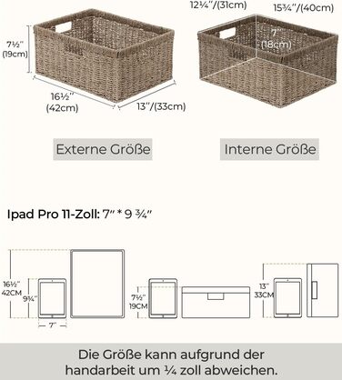 Кошик для зберігання StorageWorks Jumbo Woven з гіацинтової морської трави, надзвичайно великий кошик для зберігання, кошик-поличка для організації, кошик з натуральної морської трави, прямокутний кошик з подвійними ручками, 42 x 33 x 19 см, натуральний к