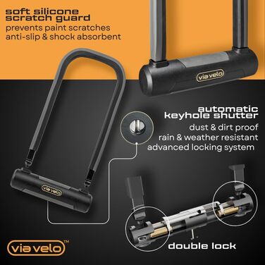 Замок Via Velo Bike U Lock Серьга Elite U Lock зі сталі 20CrMnTi, стійка до крадіжки, 17 мм, сертифікована Sold Secure Diamond для електровелосипедів, електричних складних замків та електричних самокатів. Великий U-подібний замок.