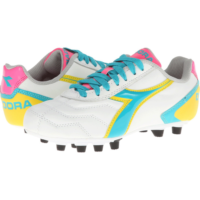Жіночі футбольні бутси Diadora Capitano Lt Md PU, розмір 43 EU, білі, синьо-зелені, жовті, рожеві
