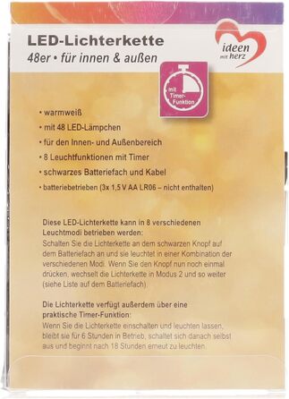 Ідеї з серцевими світлодіодними казковими вогнями теплий білий всередині та зовні 8 різних режимів освітлення вкл. таймер (48 світ