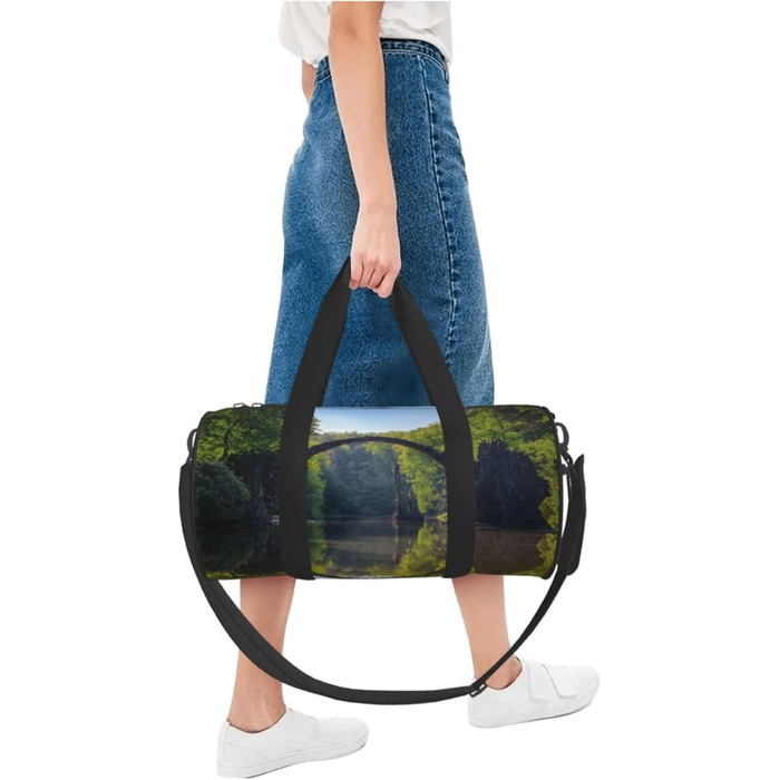 Спортивна сумка, дорожня сумка, дуга, міст, принт, сумка на нічліг, чорна, універсальний розмір, сумка для подорожей
