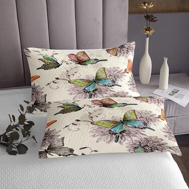 Стьобане покривало з метеликами та акварельними квітами, 220x240, комплект барвистих ковдр для жінок, дівчат та підлітків, декор спальні в стилі вінтажного гранжу, мульти 2 220x240