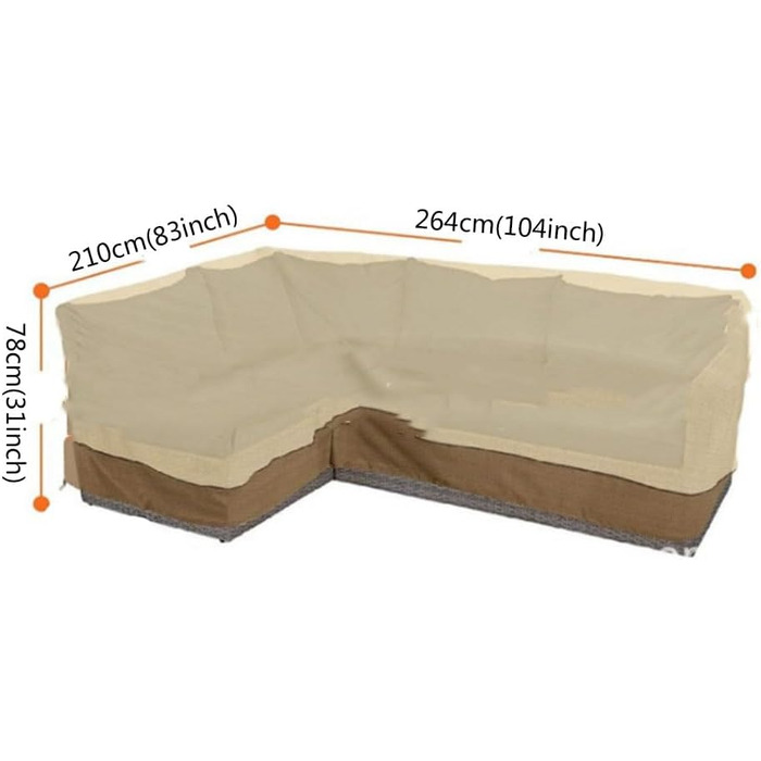 Водонепроникний кутник для садового відпочинку, L-подібна форма, чохол для садового дивана, кутовий садовий диван, водонепроникний протектор (праворуч - 210 x 264 x 78 см)