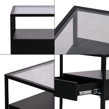 Журнальний столик Vissenbjerg, тумбочка з 1 шухлядою, стіл для вітальні, 51 x 40 x 40 см, столик для дивана, стільниця із загартованого скла, квадратний металевий каркас, чорний, матовий