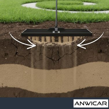 Гребінь для вирівнювання газону з нержавіючої сталі 60x30 см з ручкою 150 см - Міцний вирівнювач для рівномірного догляду за газоном - Ракель для вирівнювання піску та розгладження газону для саду та спортивних майданчиків