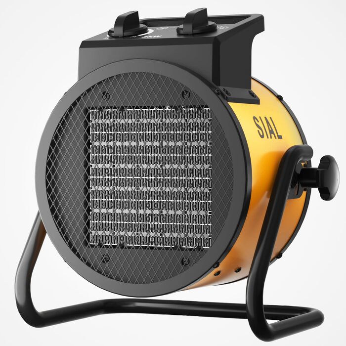 Тепловентилятор SIAL 2000 Вт - Електричний обігрівач - Керамічний радіаційний обігрівач - Будівельний обігрівач/осушувач повітря - Обігрівач із захистом від перегріву - Для будівельних майданчиків, будинків, майстерень, гаражів - P2 - Жовтий - 2 кВт