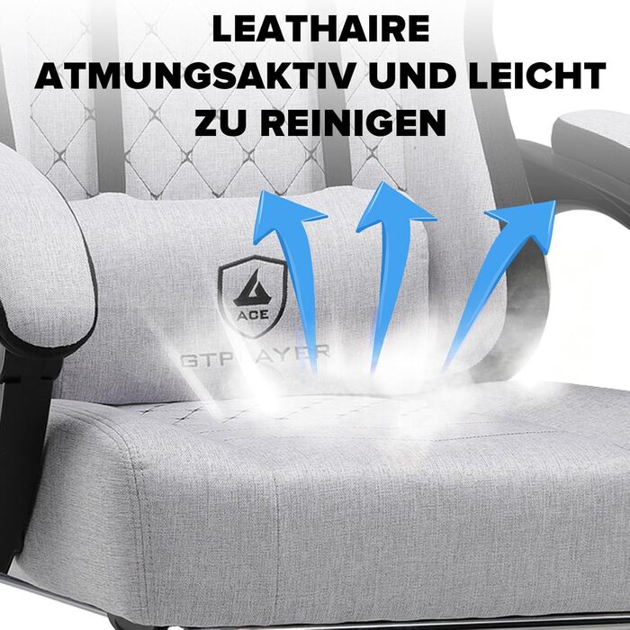 Ігрове крісло GTPLAYER Ергономічне ігрове крісло з тканинною поверхнею, пружинною подушкою сидіння, з&39єднувальними підлокітниками та підставкою для ніг 150 кг, біло-сіре