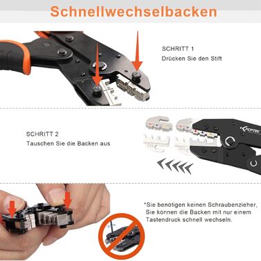 Набір обтискних кліщів KF CPTEC Набір змінних губок Обтискні кліщі Кабельні наконечники для термоусадочних з'єднувачів, ізольовані та неізольовані клеми, наконечники, плоскогубці для сонячних з'єднувачів, плоскогубці з наконечниками Набір інструментів для