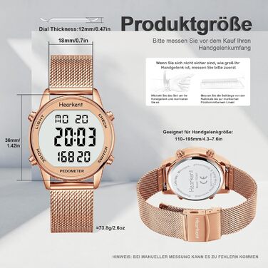 Крокомір, водонепроникний цифровий годинник для відстеження фітнесу, без Bluetooth та додатку, годинник для старших людей з крокоміром та лічильником калорій, спортивний годинник для ходьби/бігу, рожеве золото, жіночий, ширина ремінця 18 мм