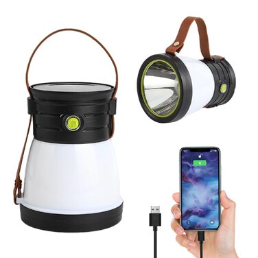 Світлодіодний сонячний кемпінговий ліхтар, USB-акумуляторний кемпінговий ліхтар з акумулятором 1200 мАг, 5 світлодіодних режимів освітлення, кемпінговий ліхтар з функцією ліхтарика та портативним зарядним пристроєм, водонепроникний кемпінговий ліхтар IP65