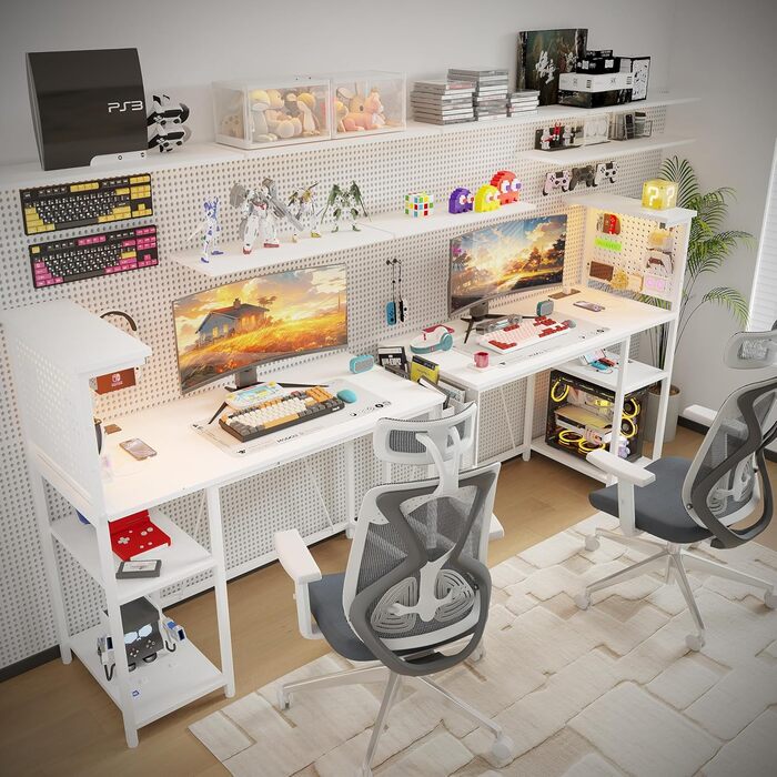 Ігровий стіл 100 x 50 см з перфорованою дошкою, розеткою, невеликим комп&39ютерним столом з двосторонніми полицями та сумкою для зберігання для домашнього офісу, білий 100 x 50 см