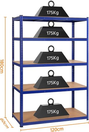 Полиця для зберігання Yaheetech 180 x 120 x 60 см, полиця для підвалу, безболтова полиця, полиця для майстерні, надміцна полиця, металева полиця, гаражна полиця, вантажопідйомність до 875 кг