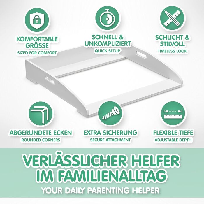 Накладка на пеленальний столик CADANI ILA Регульована універсальна накладка на пеленальний столик, сумісна з комодами IKEA Malm, Hemnes та Nordli 777612 см, Біла із захистом від перекидання та надійним кріпленням для пеленальних столиків