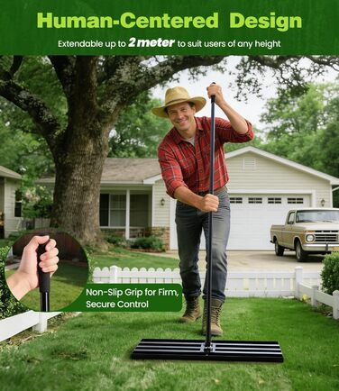 Гребінь-рівняч для газону 2-в-1 аератор та розкидач піску Покриття порошковою фарбою для захисту від іржі 204x76x25 см Ідеально підходить для саду, гольф-поля та ландшафтного дизайну