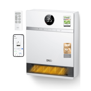 Розумний настінний конвектор Dreo, вихід вентилятора 30, 2000 Вт, регульований термостат, пульт дистанційного керування, тижневий таймер, простий у встановленні внутрішній обігрівач, сумісний з Alexa, білий