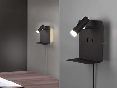 Стільний настінний LED-світильник Trio Leuchten Element 222570232, матовий чорний метал, 1 x 3 Вт, з USB-портом для зарядки
