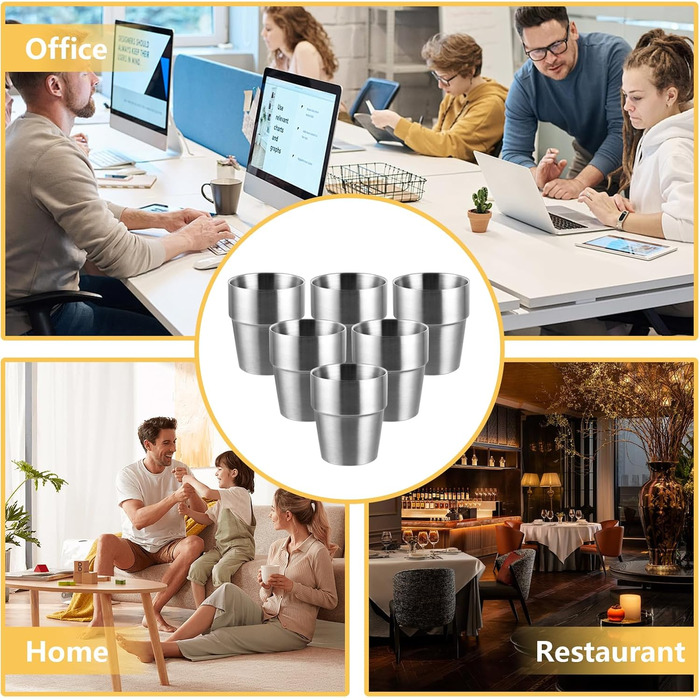 Набір із 6 чашок з нержавіючої сталі, чашка з нержавіючої сталі об&39ємом 300 мл, срібна кемпінгова чашка розміром 9,5x8,2 см для дому, ресторану, вечірки, кемпінгу