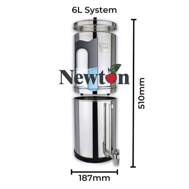 Система гравітаційних фільтрів для води NEWTON Premium із видаленням фтору Ємність 6л Повна система з 2 свічками-фільтрами, підставкою з нержавіючої сталі та краном для оглядового скла