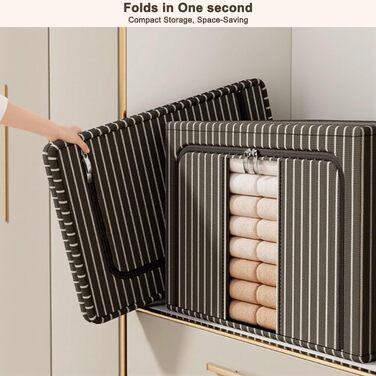 Компактний складний контейнер для зберігання зі сталевою опорною конструкцією та повітропроникною тканиною Оксфорд для економії місця (100 л, чорні смужки)