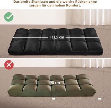 Складане підлогове крісло Yaheetech, лінивий диван, складне розслаблююче крісло, крісло для медитації, підлогове крісло з регульованою спинкою, крісло для читання для дому або офісу, чорний плюшевий