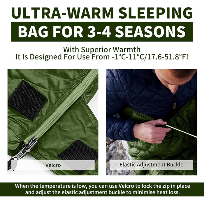 Натуральний пуховий спальний мішок Naturehike, ультралегкий, компактний портативний конверт 650 FP, зимовий спальний мішок на 3-4 сезони з невеликим розміром упаковки для кемпінгу на свіжому повітрі CW295-армійський зелений-650FP