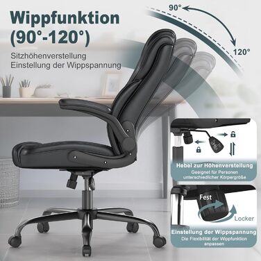 Крісло керівника AnyGod зі штучної шкіри, ергономічне офісне крісло з поперековою опорою, міцне поворотне крісло зі складними підлокітниками та регулюванням висоти для домашнього офісу, чорне