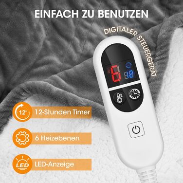Ковдра Airfish з підігрівом 180x130 см Мяка преміальна ковдра з 6 режимами нагріву, 12-годинним таймером та автоматичним вимкненням Енергозберігаюча та придатна для прання в пральній машині для ліжка, дивана, домашнього офісу