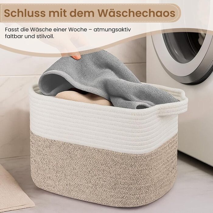 Набір із 3 невеликих кошиків для зберігання, бавовняні полиці-кошики для полиць, дитяча кімната, вітальня, дитяча кімната, ванна кімната, 30x25x24 см, білий та коричневий.