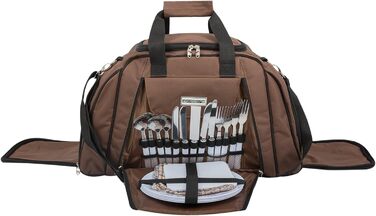 Сумка для пікніка anndora з відділенням-холодильником, коричнева з синіми колами, 29 предметів, 4 особи, 3655 Коричнева з різнокольоровими колами