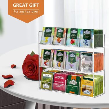 Акриловий органайзер для чайних пакетиків з 12 відділеннями на 216 чайних пакетиків, не потребує складання та економить місце, прозорий органайзер для чаю, без запаху, сучасний та стильний органайзер для зберігання чаю