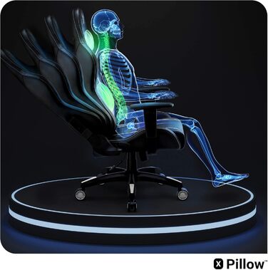 Геймерське крісло Diablo X-One 2.0, Геймерське крісло, Офісне крісло, Настільне крісло, Регульовані підлокітники, Ергономічний дизайн, Подушка для шиї/попереку, Функція гойдання, Чорний/Білий, Стандартний (L)