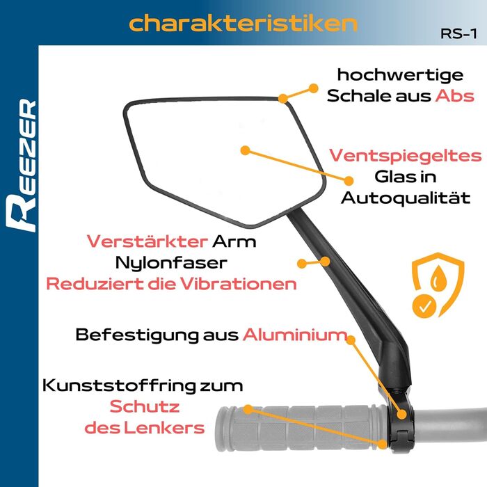 Ліве велосипедне дзеркало REEZER з надзвичайно великою дзеркальною поверхнею - Регульоване на 360 велосипедне дзеркало для керма електровелосипеда та електросамоката - Дзеркало заднього виду, сумісне з усіма моделями - ЛІВЕ