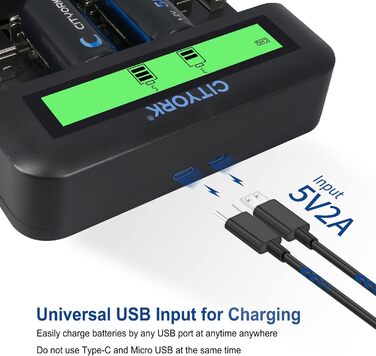 Акумуляторні батареї CITYORK C Cell 5000mAh з 8 слотами для зарядного пристрою Ni-MH акумуляторів AA AAA CD (зарядний пристрій та 6 батарейок Baby C)