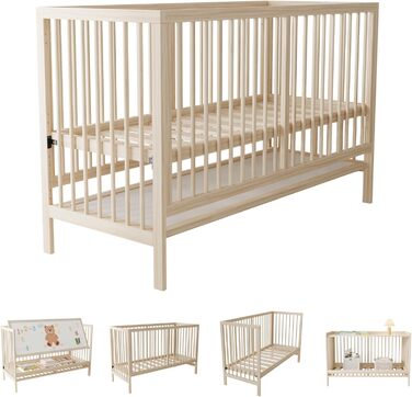 Дерев&39яне дитяче ліжко, багатофункціональне дитяче ліжко, що трансформується в бічне ліжко/підставку для малярної дошки/стіл, регульована висота, без матраца, 140x60x90 см