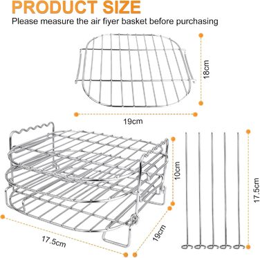 Аксесуари для фритюрниці, 3 рівні решітки для гриля для фритюрниці Багатофункціональна решітка з нержавіючої сталі Стійка для фритюрниці Аксесуари для Philips Airfryer XL 6.2L, COSORI 5.5L 4.7L, Cecotec 6L