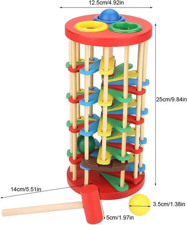 Дерев'яна іграшка для падіння м'яча, фунтовий пандус, іграшка, дерев'яна вежа, що котиться, з молотком, молоток і киянка для малюків, іграшка для раннього розвитку та активності